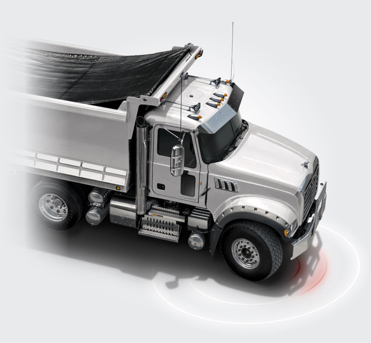 Mack Granite truck highlighting Bendix integrated safety systems designed to detect, alert, and help avoid potential incidents