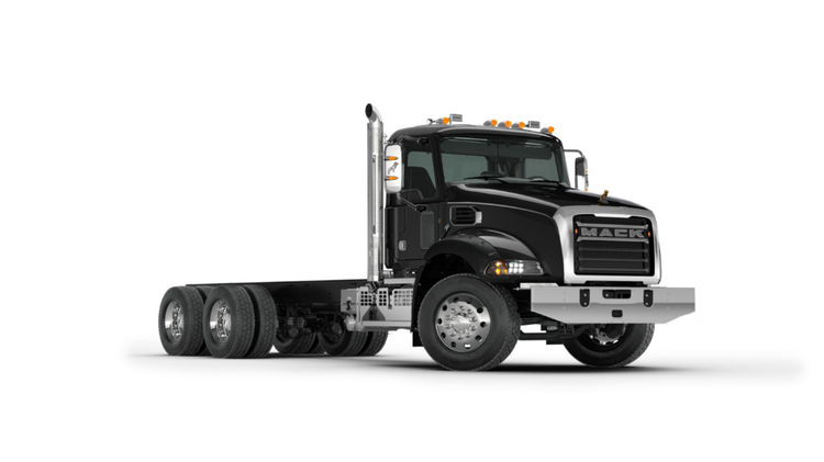 Black Mack chassis truck with a rugged design