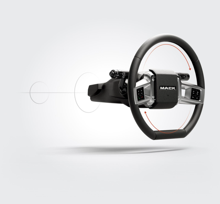 Mack Granite's Command Steer system designed to reduce driver strain and enhance ease of steering.
