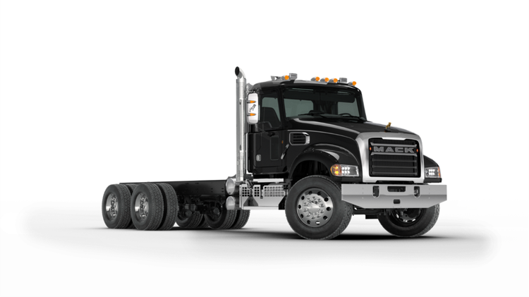Black Mack chassis truck with a rugged design