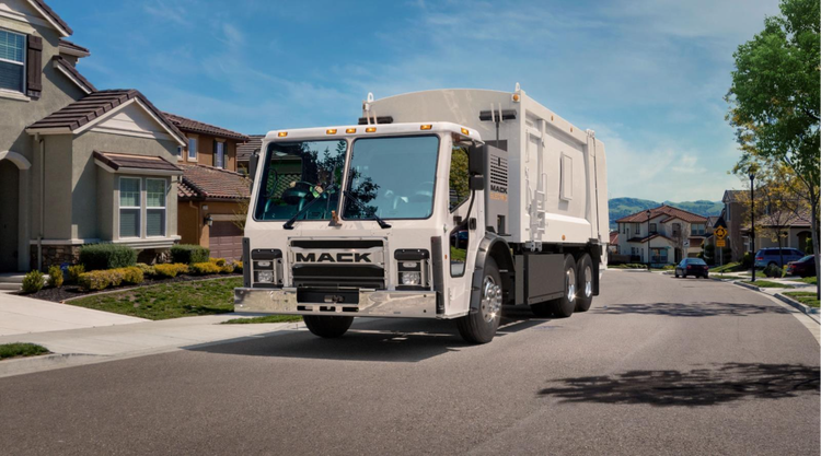 Front view of the Mack LR Electric truck showcasing its design