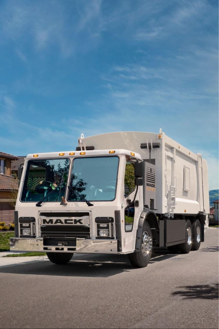 Front view of the Mack LR Electric truck showcasing its design