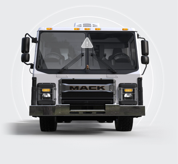 Blind spot detection in Mack LR electric trucks.