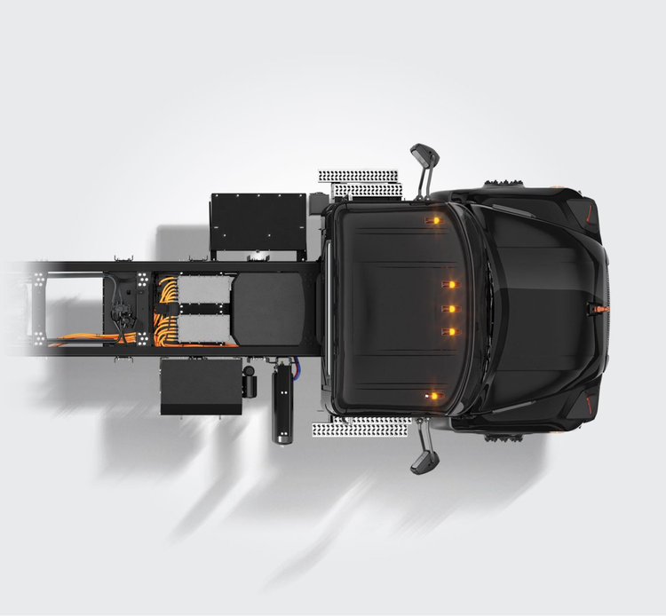 Mack MD Electric truck with heavy-duty 120,000 PSI steel frame rails.
