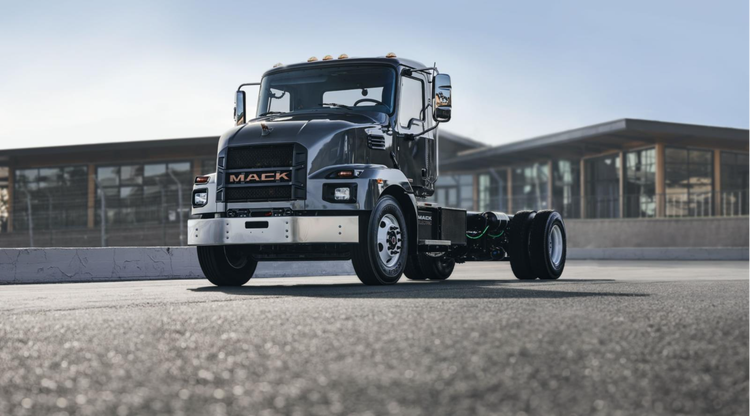 Front view of the Mack MD Electric truck showcasing its design