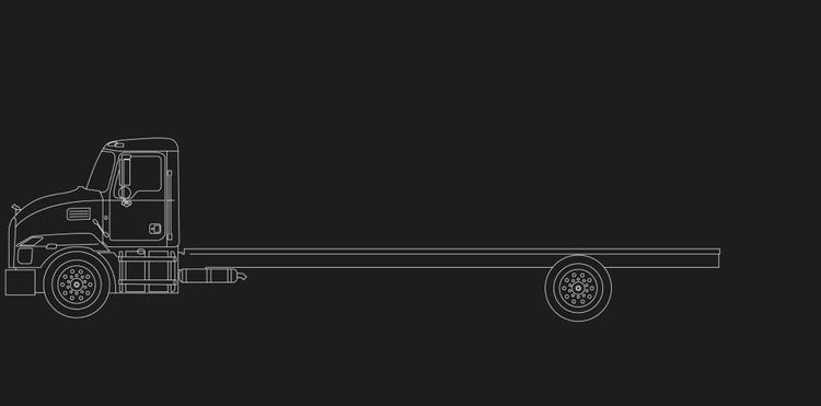 Outline illustration of a Mack MD truck with a 274 inch wheelbase option.