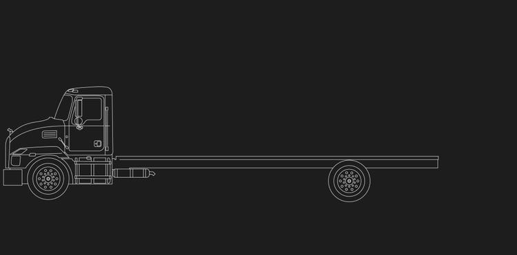 Outline illustration of a Mack MD truck with a 255 inch wheelbase option.