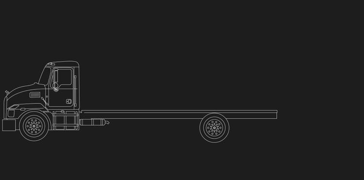 Outline illustration of a Mack MD truck with a 205 inch wheelbase option.