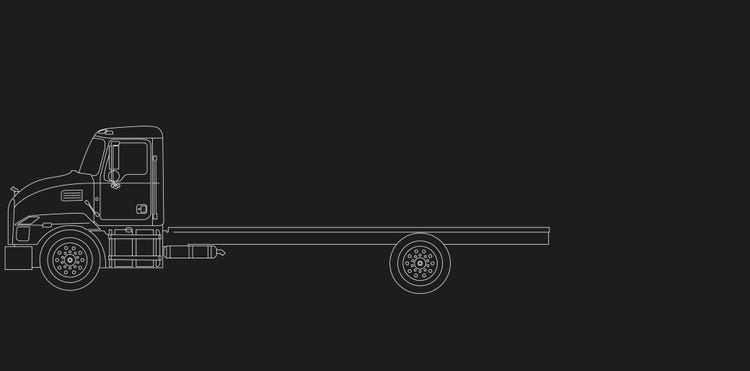 Outline illustration of a Mack MD truck with a 187 inch wheelbase option.