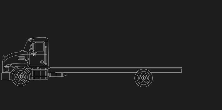 Outline illustration of a Mack MD truck with a 235 inch wheelbase option.