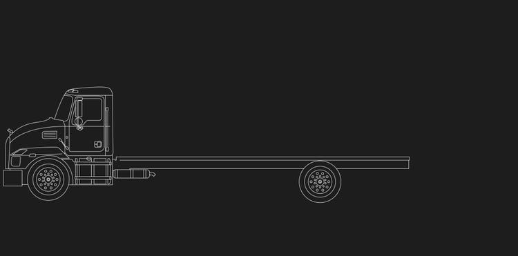 Outline illustration of a Mack MD truck with a 217 inch wheelbase option.